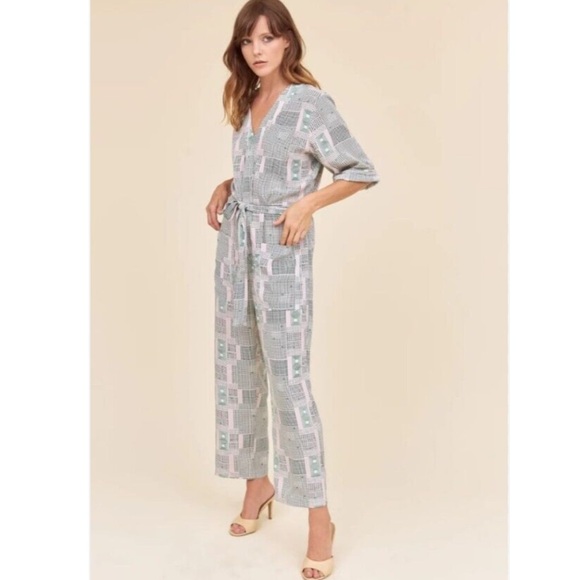 French Mauve Chloe Silky Pink and Sage Green Jumpsuit Size XS - Picture 1 of 10